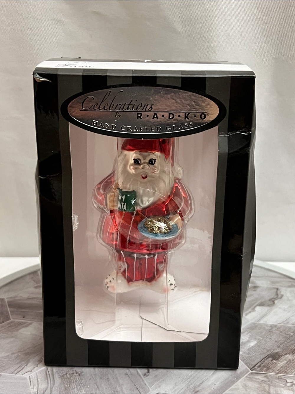Celebrations By Radko Santa TV Dinner Handcrafted Glass Christmas Ornament Box